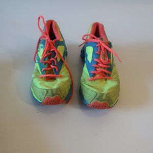 Women Reebok Zig Tech Neon Green, Blue, Pink Tie Up Knit Sneakers 10 *